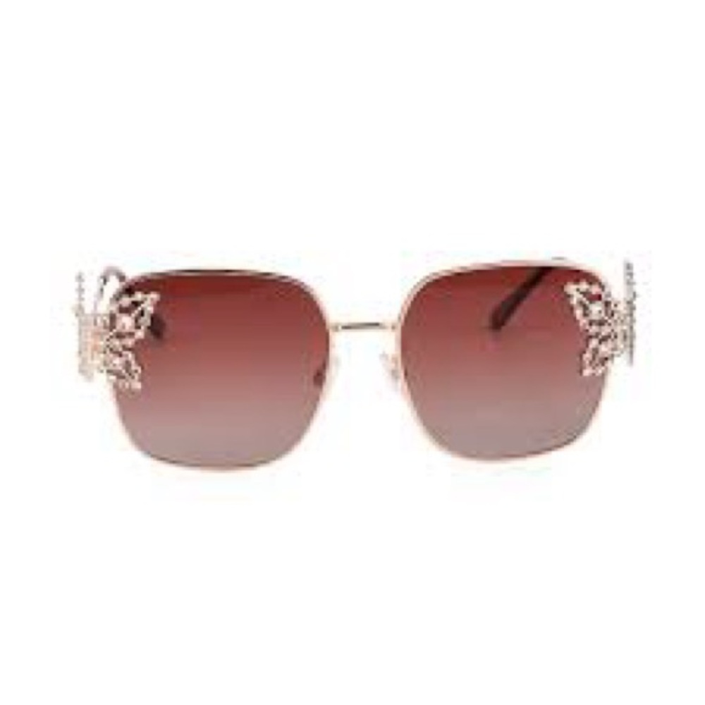 Elegant Gold Polarized Sunglasses Butterflies Crystal Accents New with case